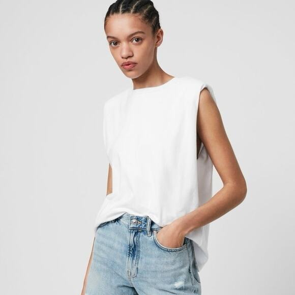 Allsaints Coni Shoulder Pad Cotton Sleeveless Muscle T-shirt - Picture 3 of 14
